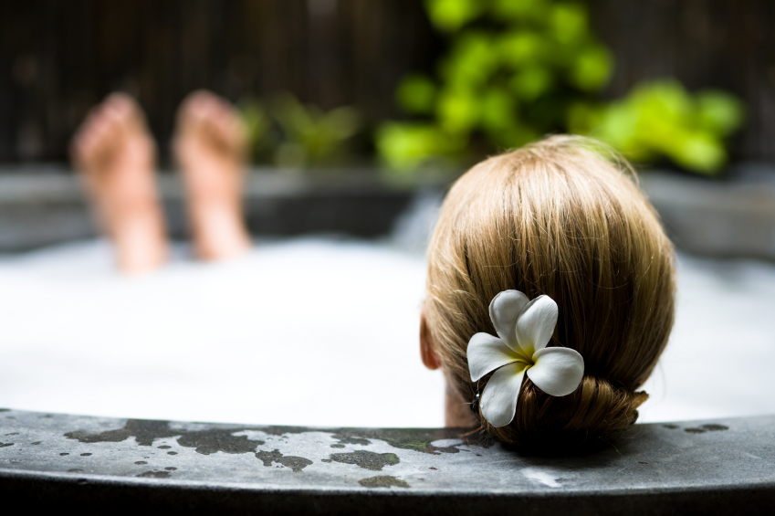 woman in hot tub