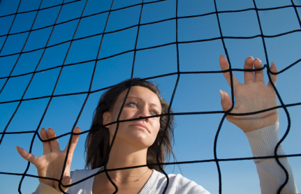 woman in grid