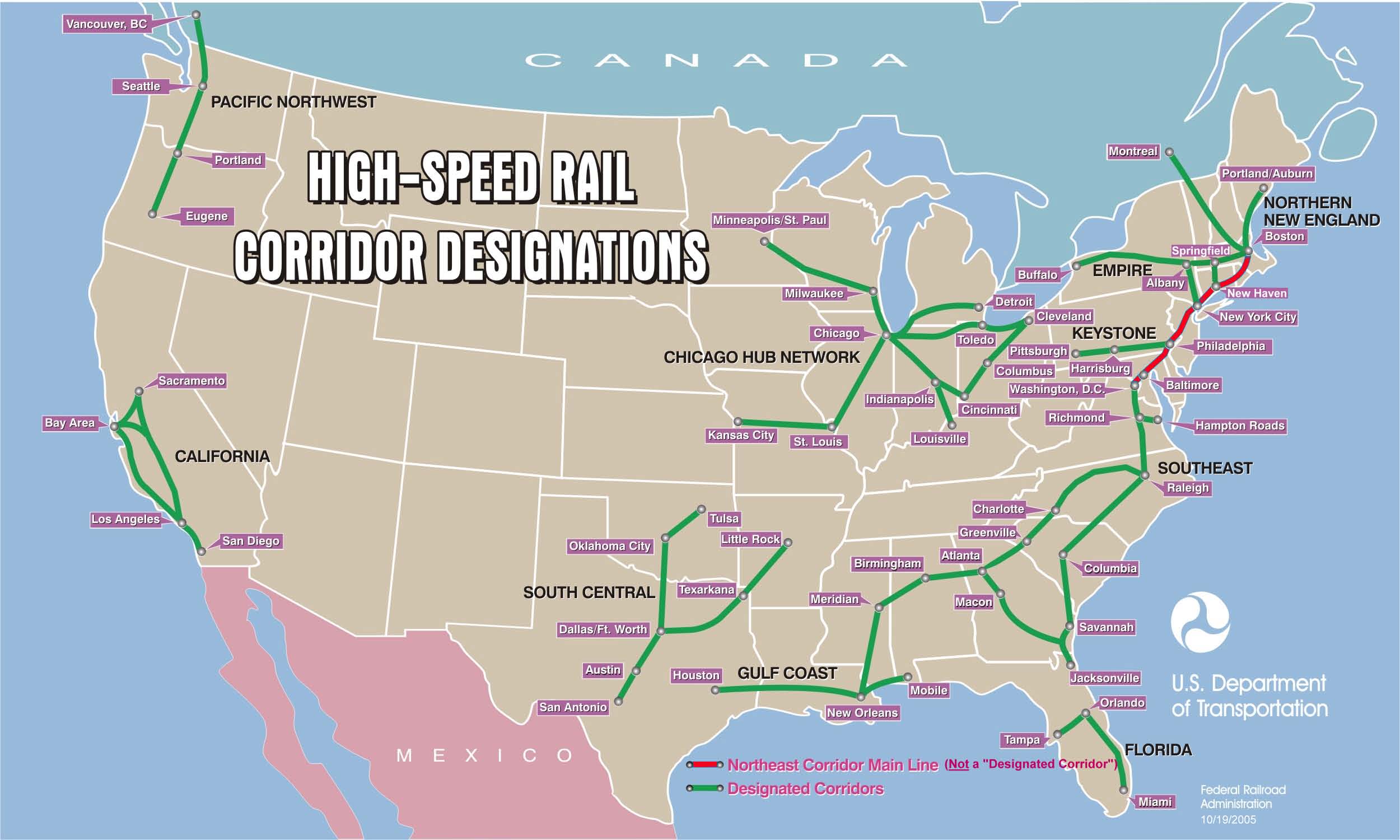 Map of proposed rail corridors.