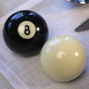 Billiard salt and pepper shakers