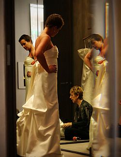 Wedding dress fitting.