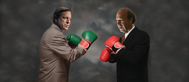 Illustration of Al Gore and James Hansen boxing