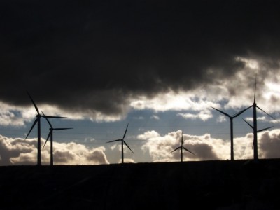 Wind turbines.