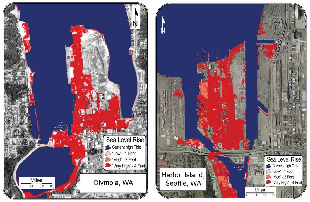 Map of sea-level rise in Puget Sound