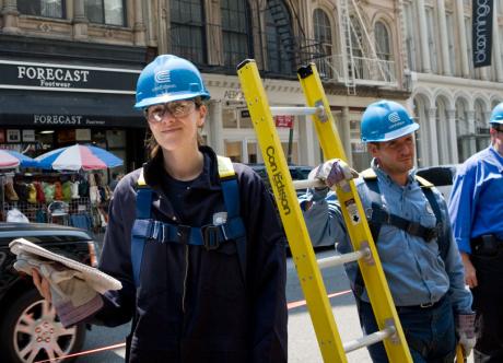 Amanda Little, ready to go down the manhole.