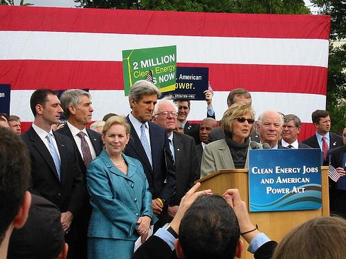 Barbara Boxer speaking at a CEJAPA rally.