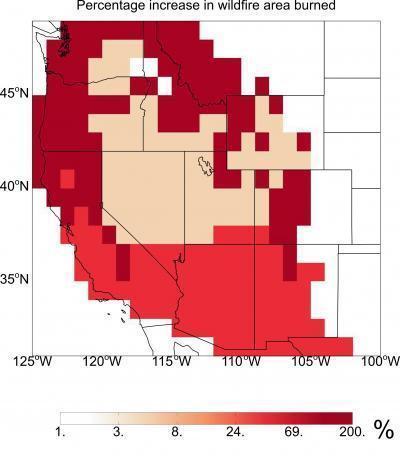 Percentage increase in wildfire area burned. 