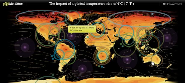 The impact of a global temperature rise of 4 degrees C map