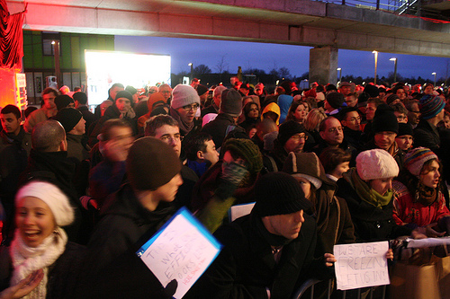 Crowd outside Bella Center.