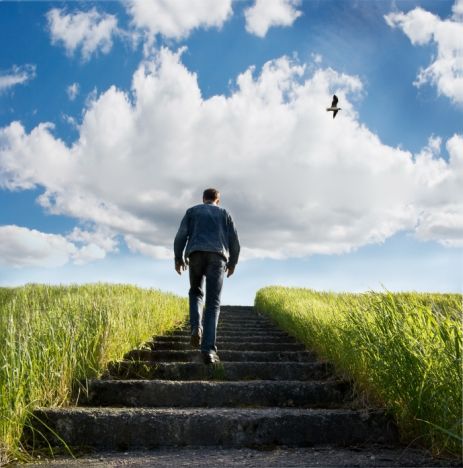 Man climbing stairs.