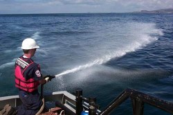 A worker spraying Corexit in the gulf.