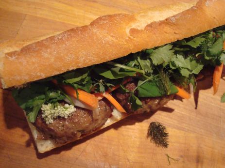 A lemongrass elk meatball sandwich.