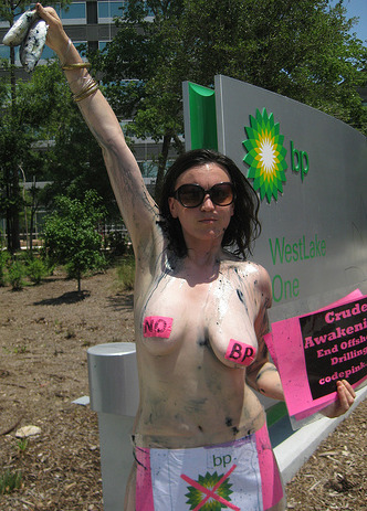 Nearly nude protester.