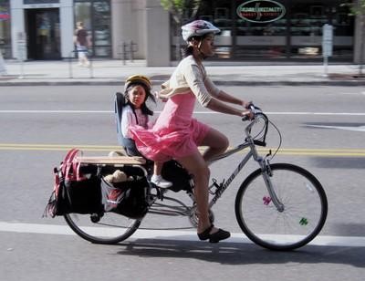 mother and daughter biking