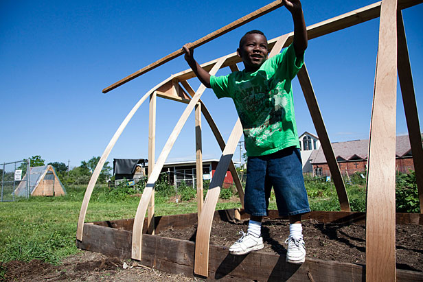 Boy in Detroit farm