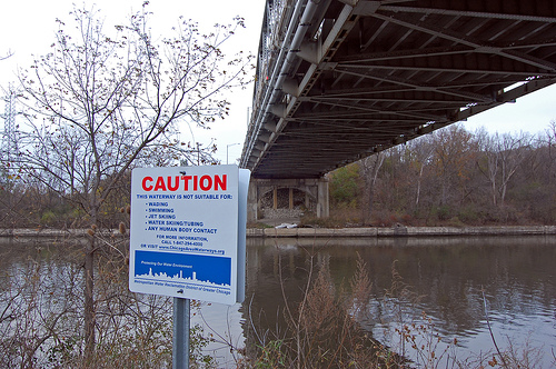 River warning sign