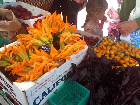 Squash blossoms at market