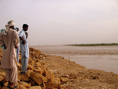 Flooding outside a Pakistani relief camp.