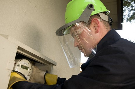 Worker installing a smart meter.