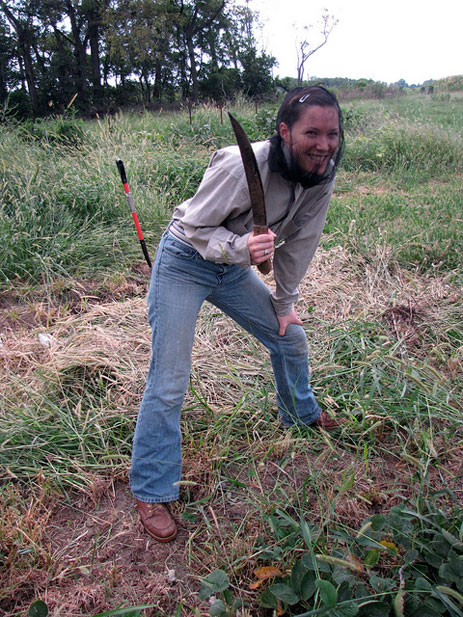 Larsen with machete