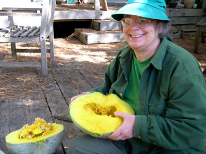 Carol Deppe with squash