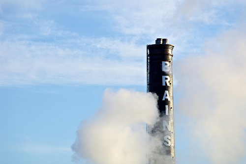 Smokestack that says "brains"