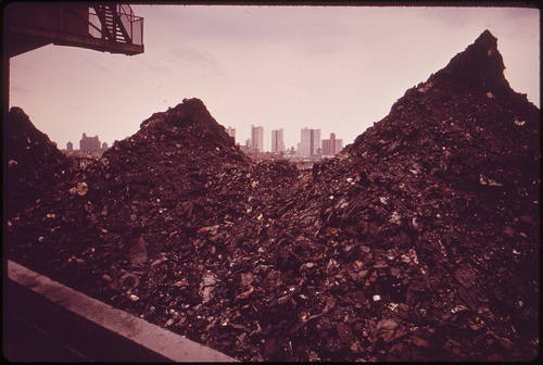 A barge full of ashes from an incinerator plant, destined for ocean dumping