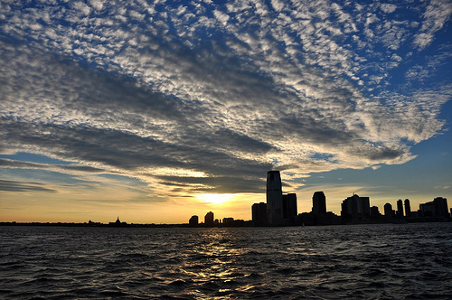 Jersey City skyline at sunset