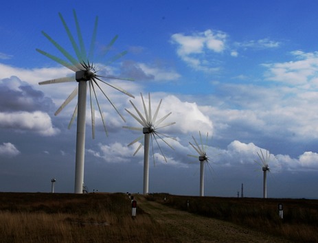 Wind turbines.