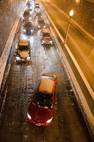 Cars stuck in snow