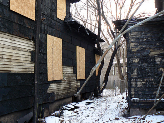 Boarded up building