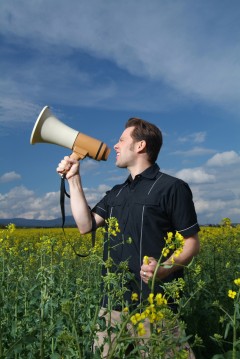 man with bullhorn