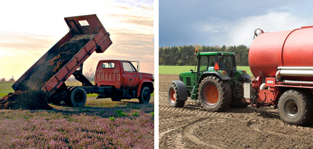 Manure truck and fertilizer tractor.