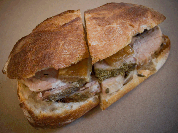 Porchetta sandwich.