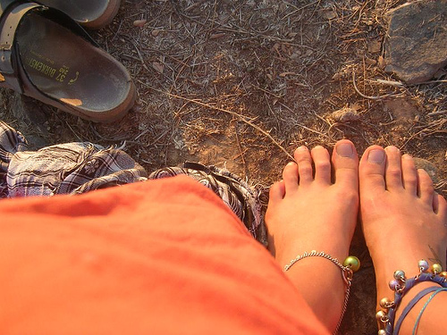 Birkenstocks and feet. 