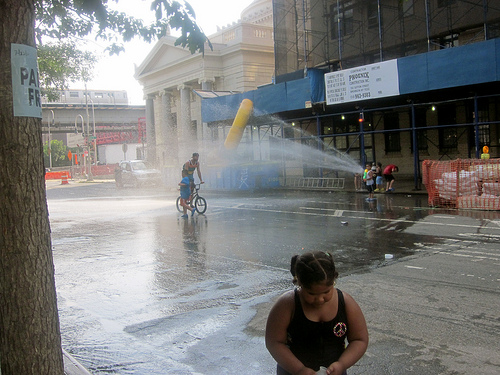 Riding through fire hydrant