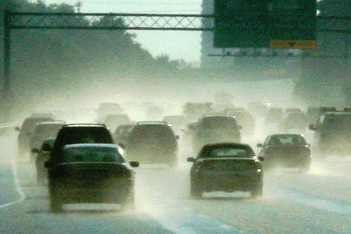 Driving in the rain.