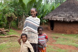 Aregash Ayele with two kids