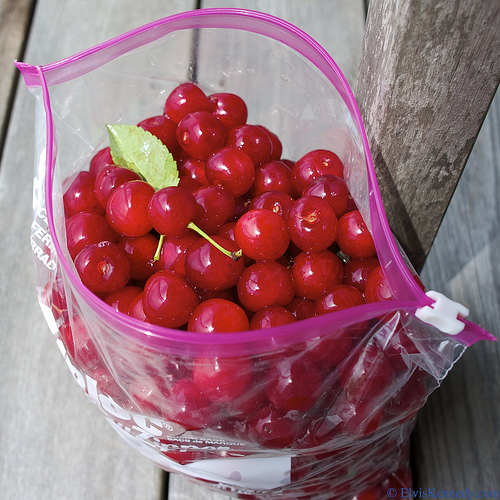 Cherries in a zip-lock bag.