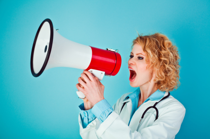 Doctor with megaphone. 