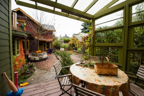 Back deck from one Sabin Green home shows the view into the shared courtyard. 