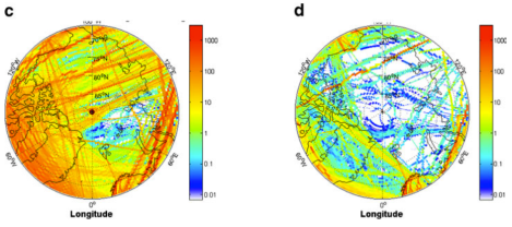 Carbon output in the Arctic before (left) and after (right) rerouting.