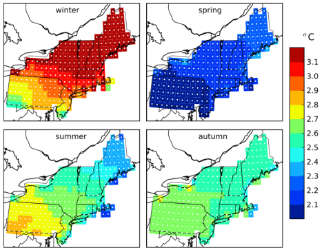 Temperature change in Celsius. Click to embiggen.