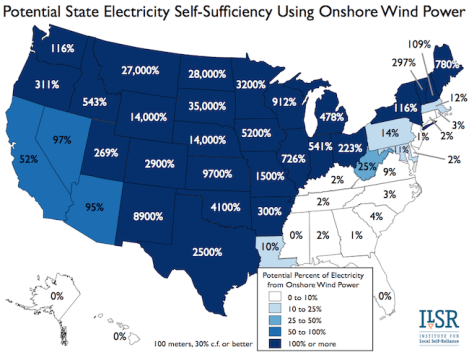 State Wind Power Self-Reliance from 100 Meter Wind Turbines