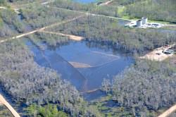 The oil sheen-coated sinkhole, photographed over the weekend by nonprofit On Wings of Care.