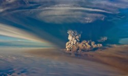 Grimsvotn volcano erupts in Iceland in 2011. Solar radiation management schemes spray particles into the atmosphere to simulate cooling effects of volcanic eruptions.