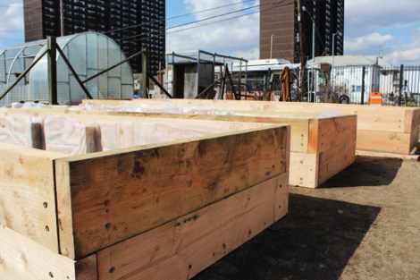 Raised bed construction at Seagirt Community Garden.