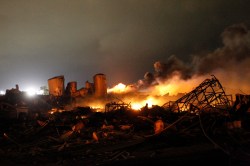 burning fertilizer plant