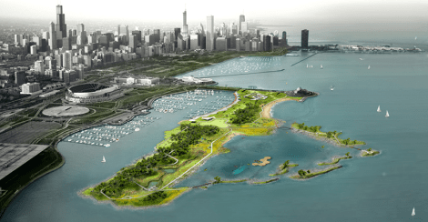 Gang's plan for Northerly Island, a human-made peninsula in Lake Michigan