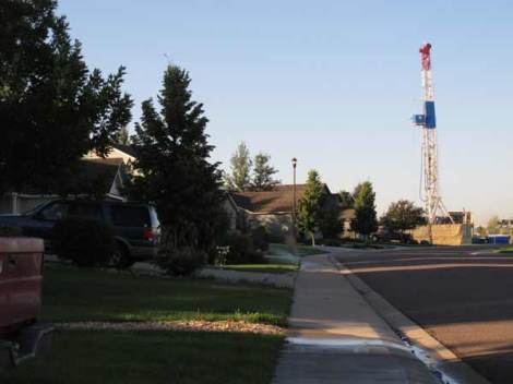 The 142 foot derrick looms over homes in Eagle Valley.